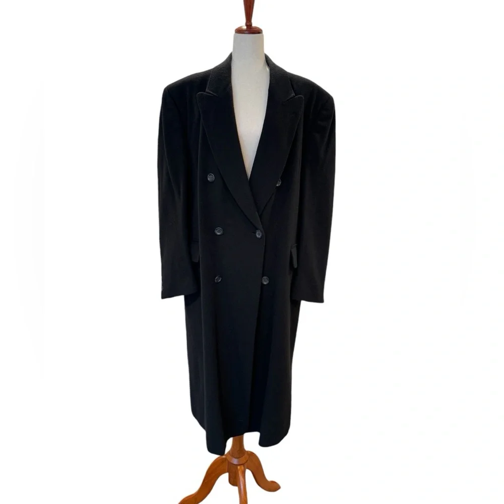 Black Long  Coat Imported Fabric Cashmere Size 44R‎